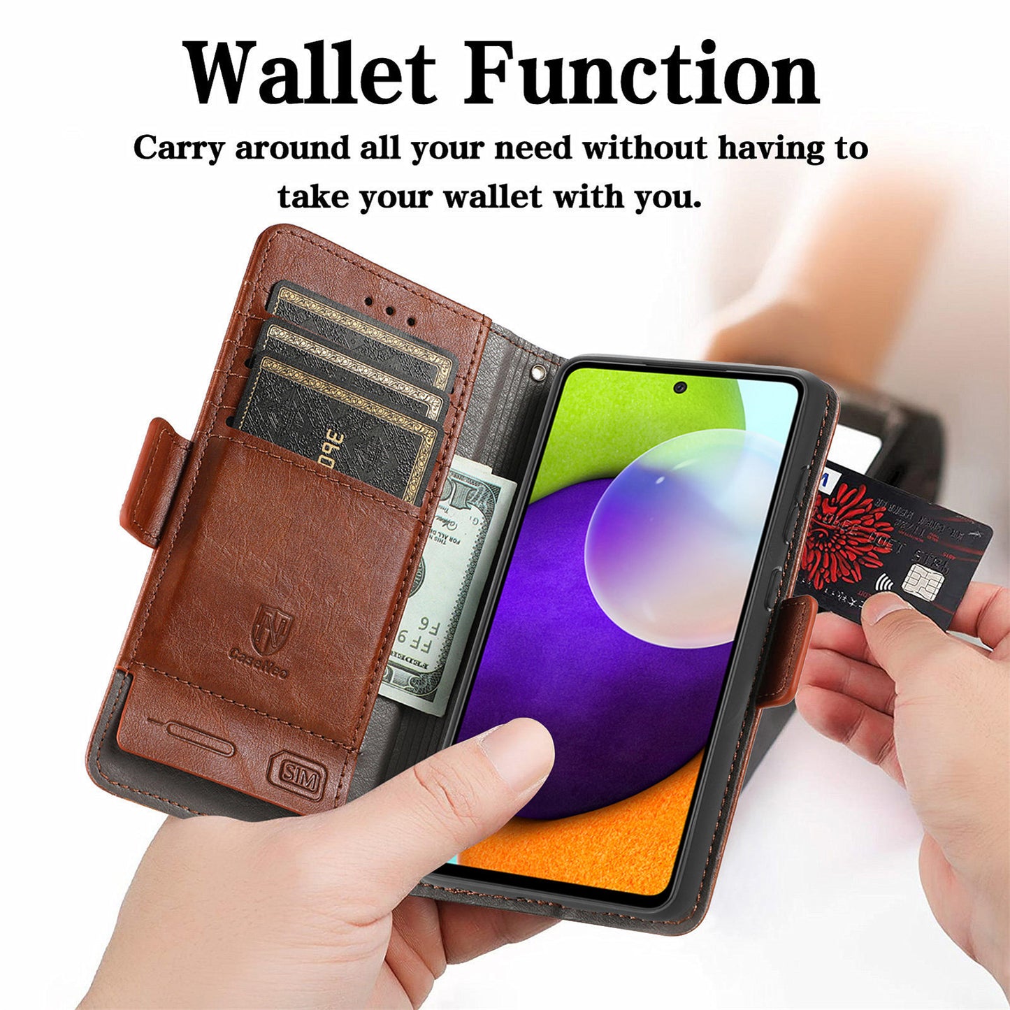 CASENEO 002 Series Protective Shockproof Dual Magnetic Flap Wallet Stand Design Business Style Splicing Leather Phone Case for Samsung Galaxy A52 4G/5G/A52s 5G