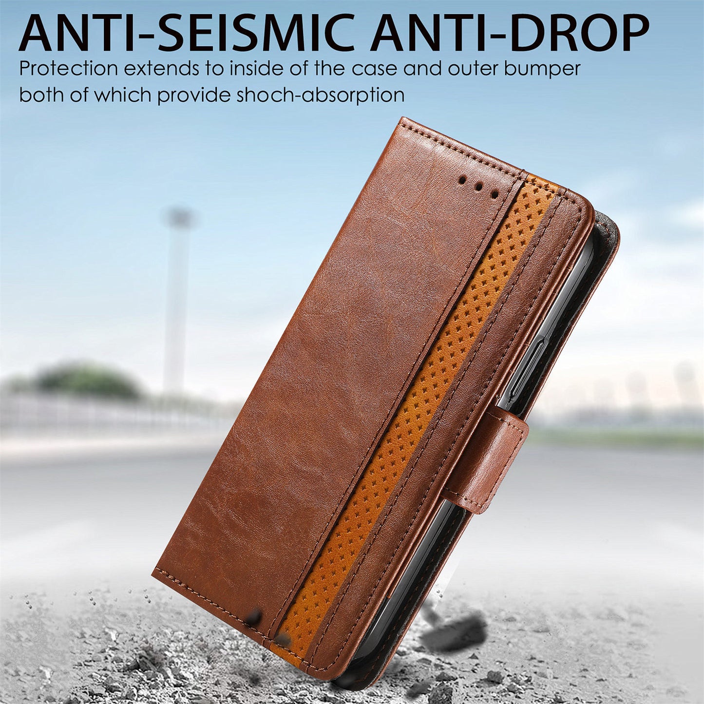 CASENEO 002 Series Protective Shockproof Dual Magnetic Flap Wallet Stand Design Business Style Splicing Leather Phone Case for Samsung Galaxy A52 4G/5G/A52s 5G
