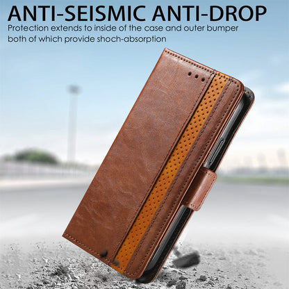 CASENEO 002 Series Protective Shockproof Dual Magnetic Flap Wallet Stand Design Business Style Splicing Leather Phone Case for Samsung Galaxy A52 4G/5G/A52s 5G