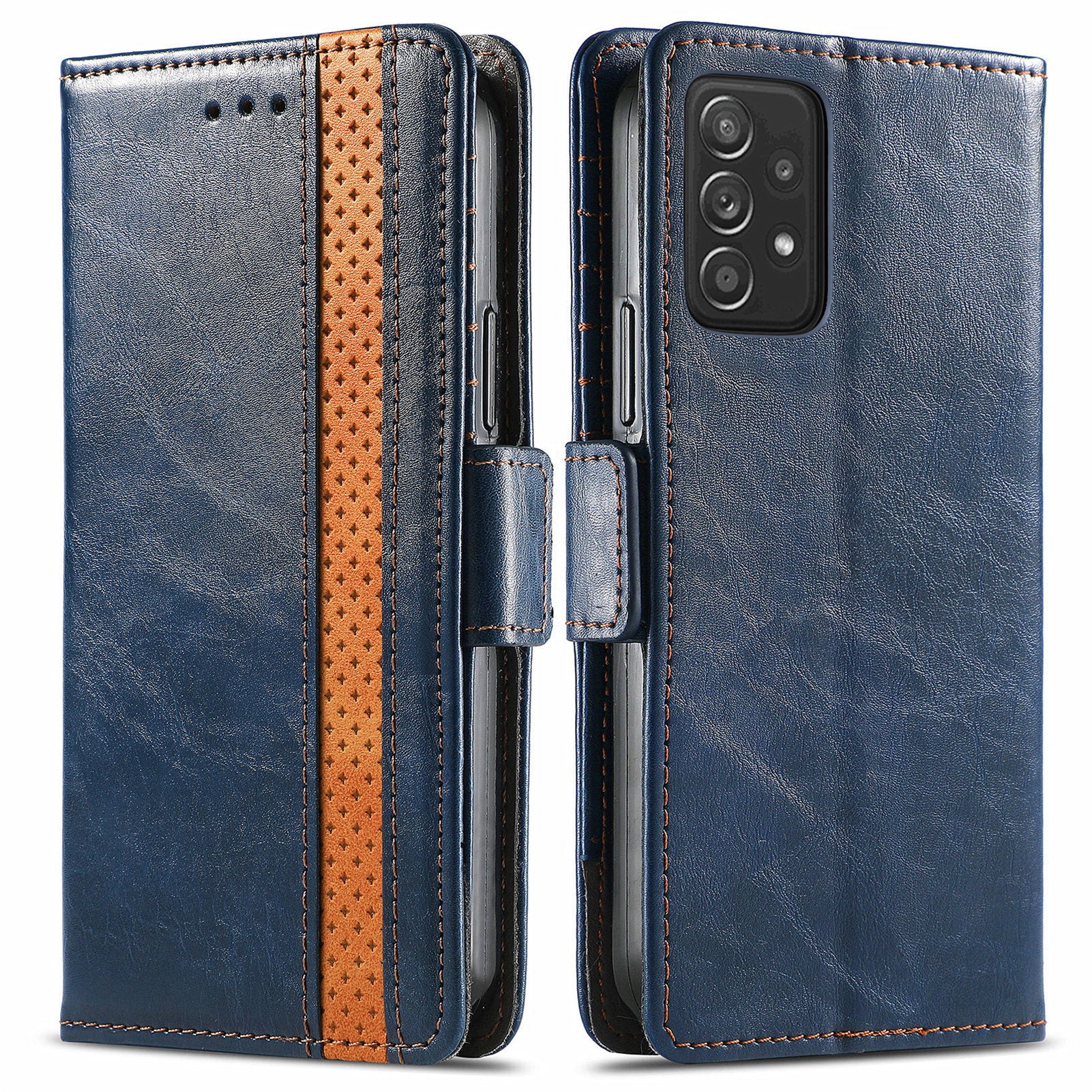 CASENEO 002 Series Protective Shockproof Dual Magnetic Flap Wallet Stand Design Business Style Splicing Leather Phone Case for Samsung Galaxy A52 4G/5G/A52s 5G