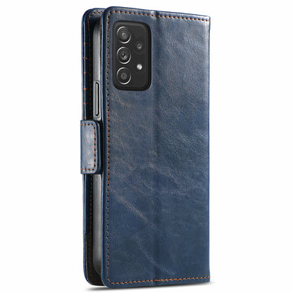 CASENEO 002 Series Protective Shockproof Dual Magnetic Flap Wallet Stand Design Business Style Splicing Leather Phone Case for Samsung Galaxy A52 4G/5G/A52s 5G