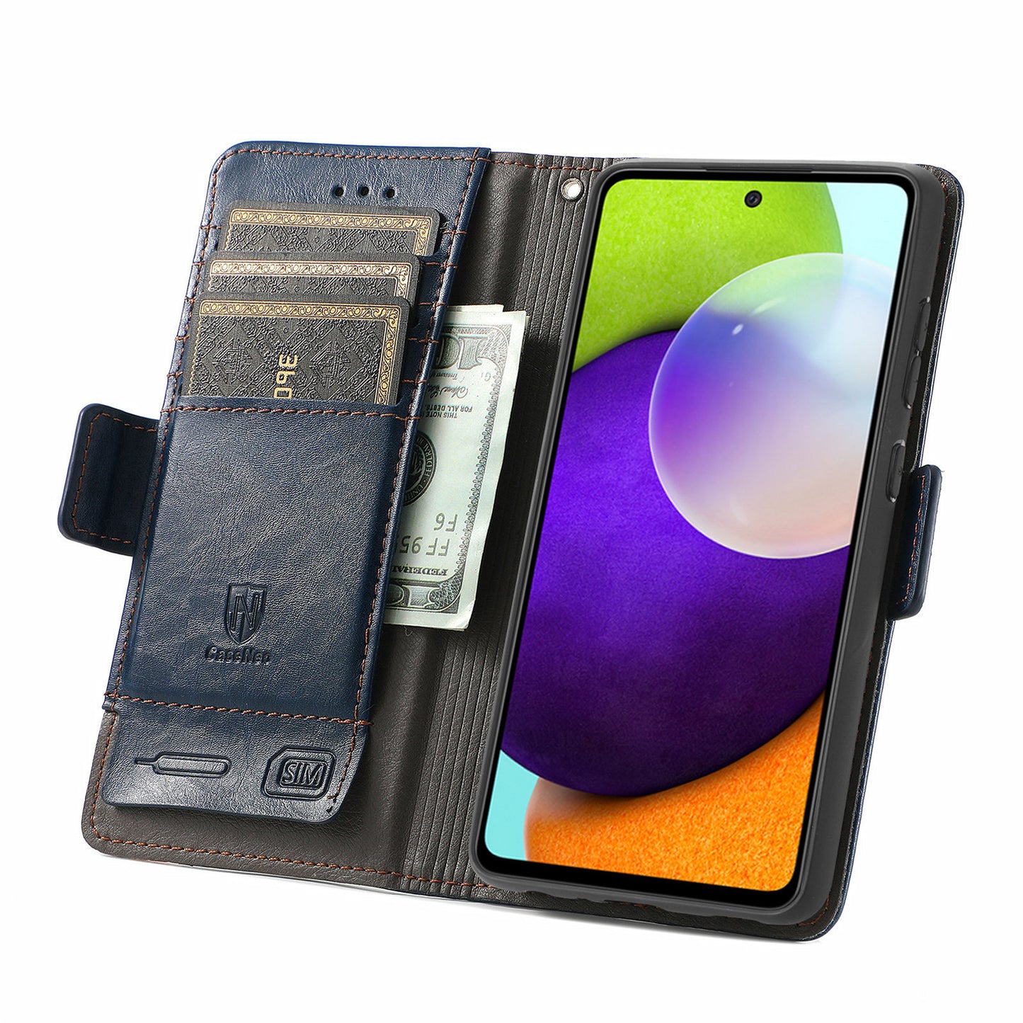 CASENEO 002 Series Protective Shockproof Dual Magnetic Flap Wallet Stand Design Business Style Splicing Leather Phone Case for Samsung Galaxy A52 4G/5G/A52s 5G
