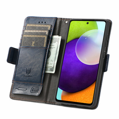 CASENEO 002 Series Protective Shockproof Dual Magnetic Flap Wallet Stand Design Business Style Splicing Leather Phone Case for Samsung Galaxy A52 4G/5G/A52s 5G
