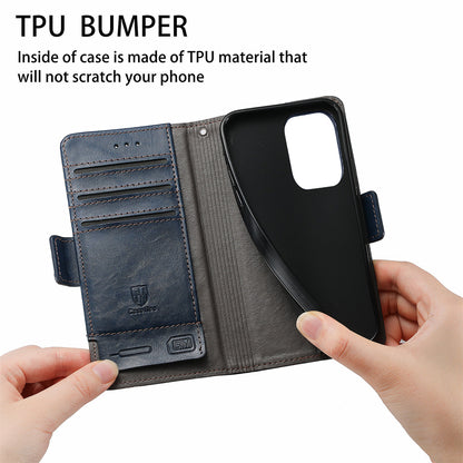CASENEO 002 Series Protective Shockproof Dual Magnetic Flap Wallet Stand Design Business Style Splicing Leather Phone Case for Samsung Galaxy A52 4G/5G/A52s 5G