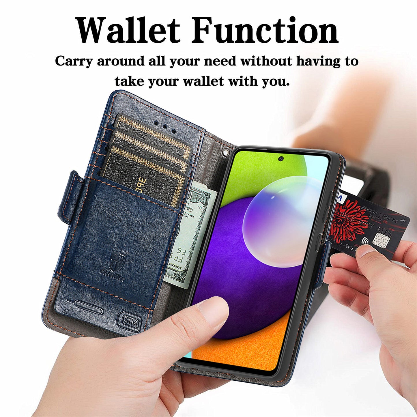 CASENEO 002 Series Protective Shockproof Dual Magnetic Flap Wallet Stand Design Business Style Splicing Leather Phone Case for Samsung Galaxy A52 4G/5G/A52s 5G