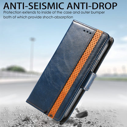 CASENEO 002 Series Protective Shockproof Dual Magnetic Flap Wallet Stand Design Business Style Splicing Leather Phone Case for Samsung Galaxy A52 4G/5G/A52s 5G