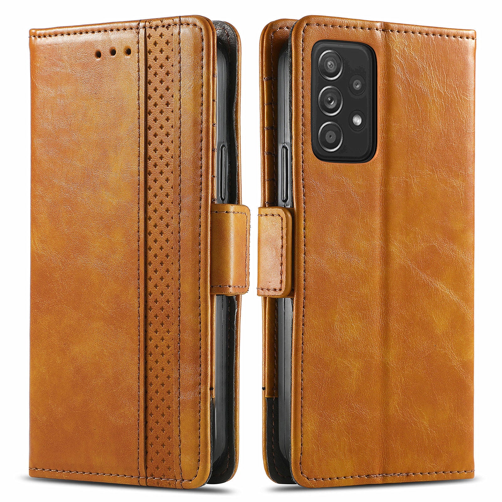 CASENEO 002 Series Protective Shockproof Dual Magnetic Flap Wallet Stand Design Business Style Splicing Leather Phone Case for Samsung Galaxy A52 4G/5G/A52s 5G