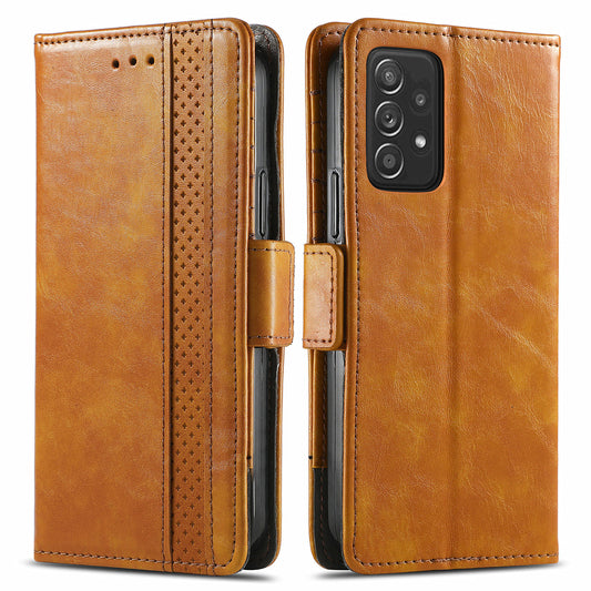 CASENEO 002 Series Protective Shockproof Dual Magnetic Flap Wallet Stand Design Business Style Splicing Leather Phone Case for Samsung Galaxy A52 4G/5G/A52s 5G