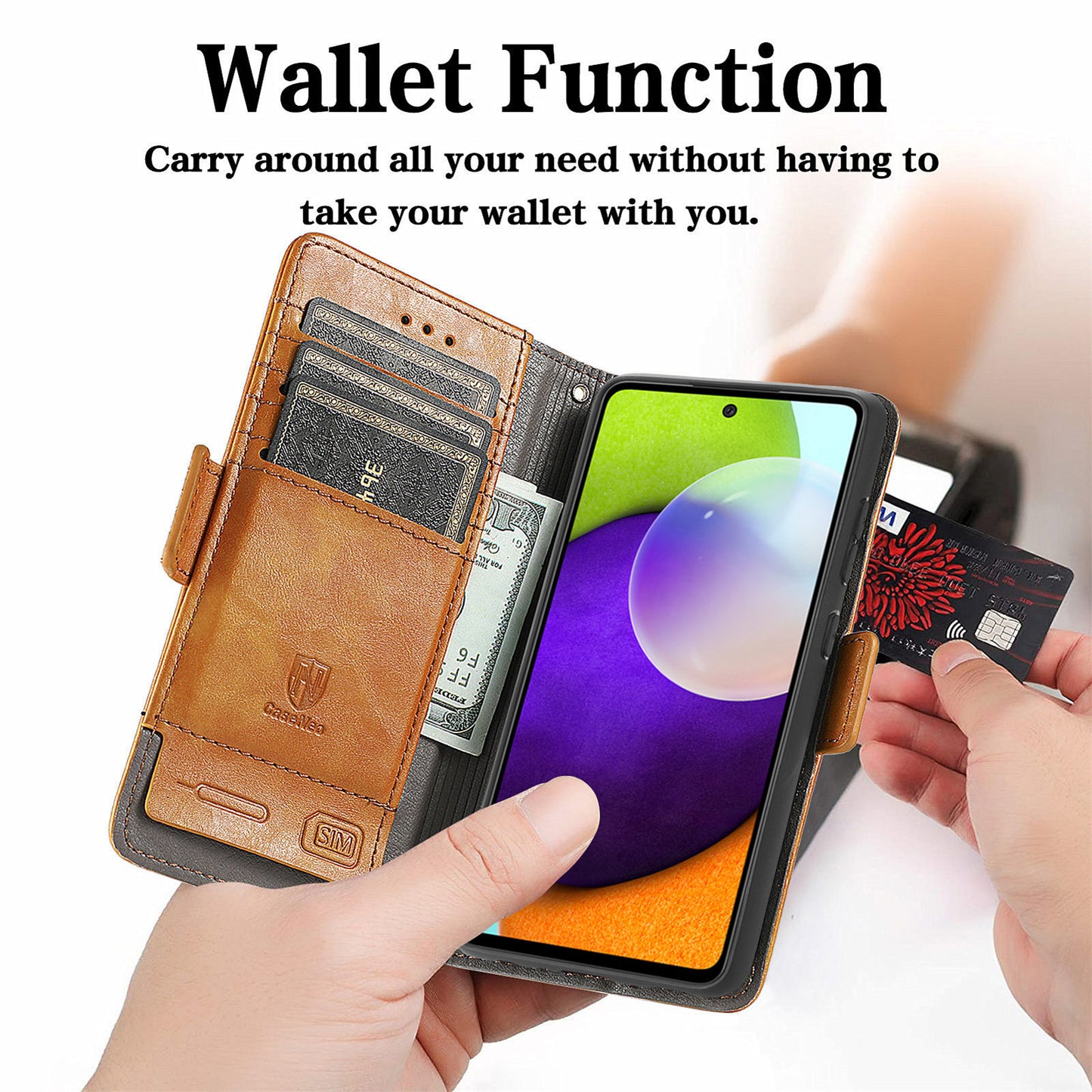 CASENEO 002 Series Protective Shockproof Dual Magnetic Flap Wallet Stand Design Business Style Splicing Leather Phone Case for Samsung Galaxy A52 4G/5G/A52s 5G