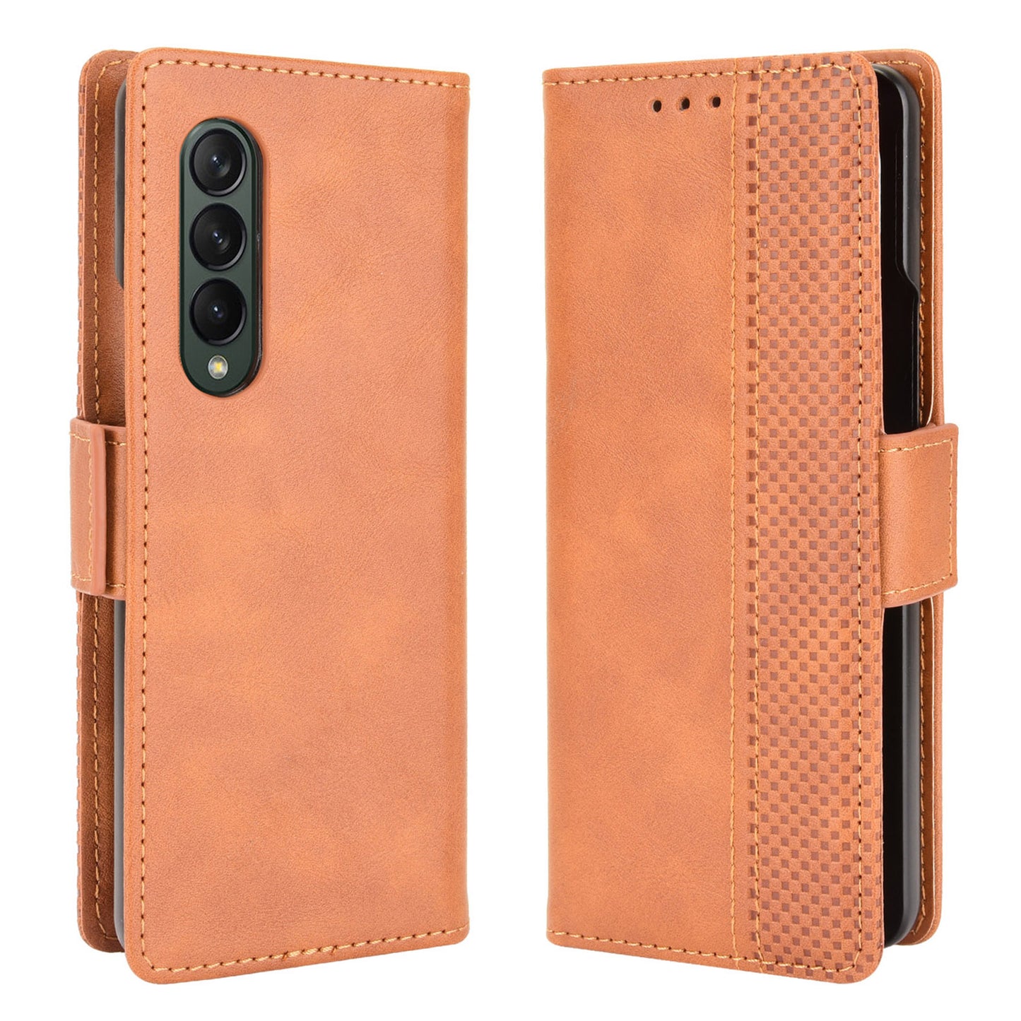 Side Magnetic Buckle Retro Texture Leather Stand Wallet Phone Flip Case Cover Shell for Samsung Galaxy Z Fold3 5G