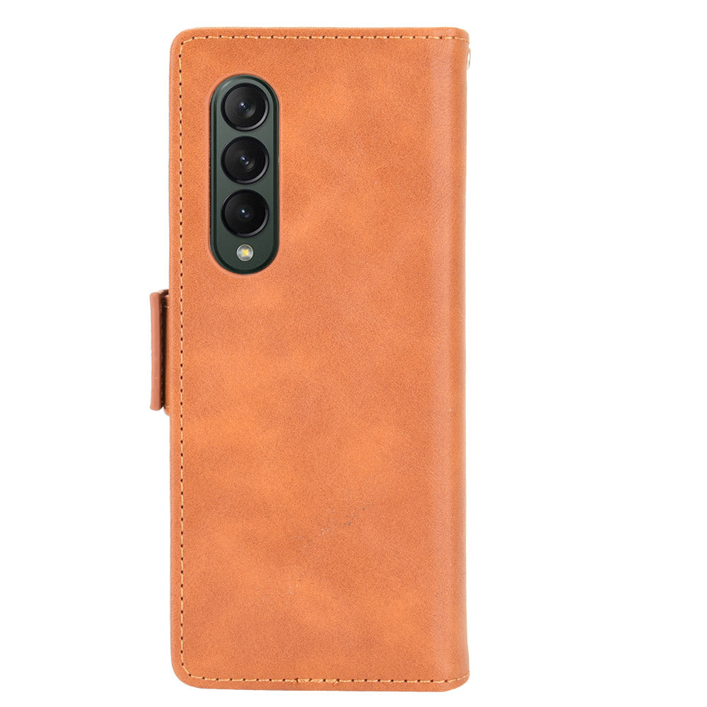 Side Magnetic Buckle Retro Texture Leather Stand Wallet Phone Flip Case Cover Shell for Samsung Galaxy Z Fold3 5G