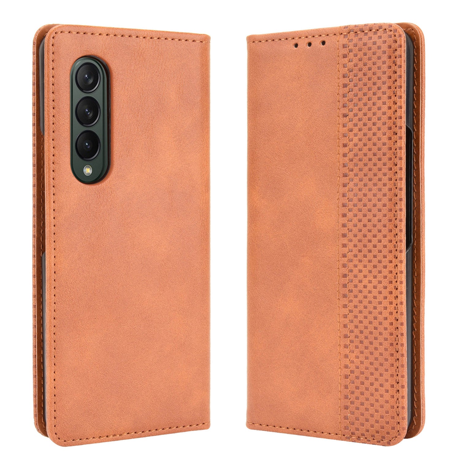 Folio Flip Auto-absorbed Retro Leather Wallet Phone Case for Samsung Galaxy Z Fold3 5G