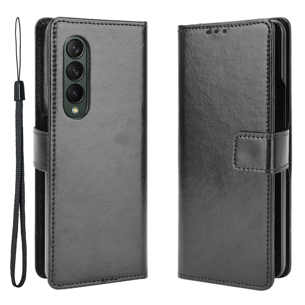 Crazy Horse Texture Leather Wallet Stand Phone Protective Case Cover with Hand Strap for Samsung Galaxy Z Fold3 5G