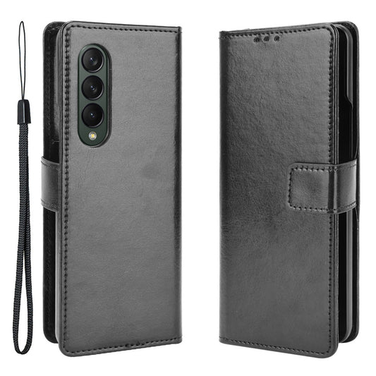 Crazy Horse Texture Leather Wallet Stand Phone Protective Case Cover with Hand Strap for Samsung Galaxy Z Fold3 5G