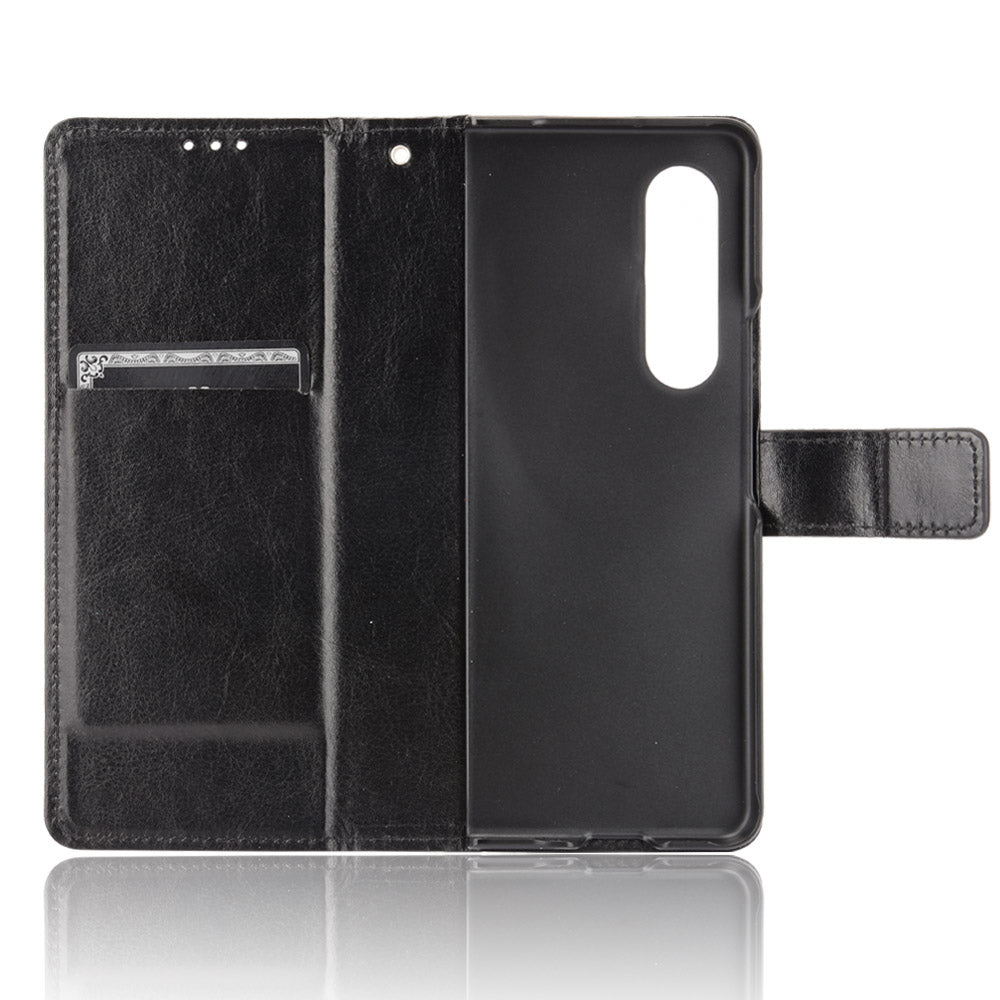 Crazy Horse Texture Leather Wallet Stand Phone Protective Case Cover with Hand Strap for Samsung Galaxy Z Fold3 5G