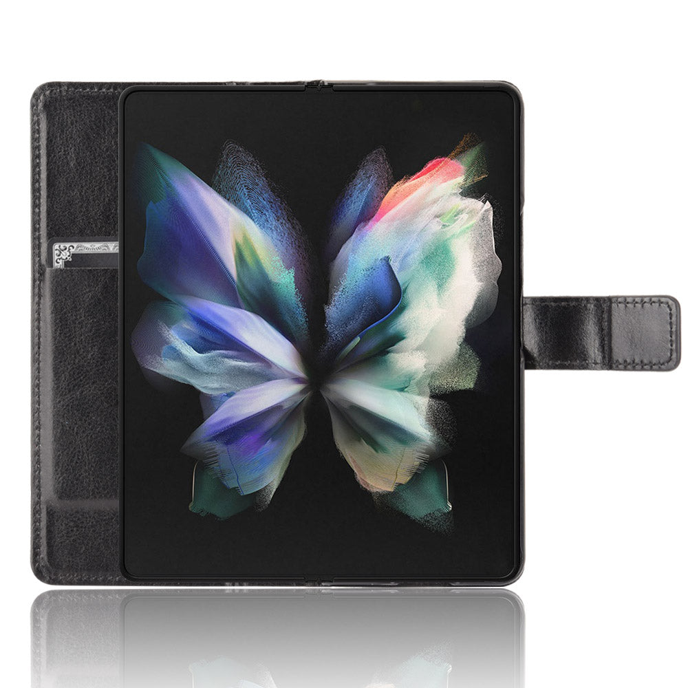 Crazy Horse Texture Leather Wallet Stand Phone Protective Case Cover with Hand Strap for Samsung Galaxy Z Fold3 5G