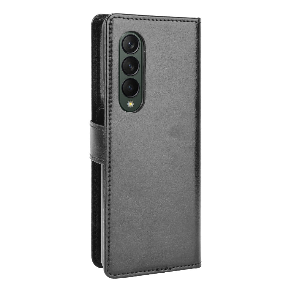 Crazy Horse Texture Leather Wallet Stand Phone Protective Case Cover with Hand Strap for Samsung Galaxy Z Fold3 5G