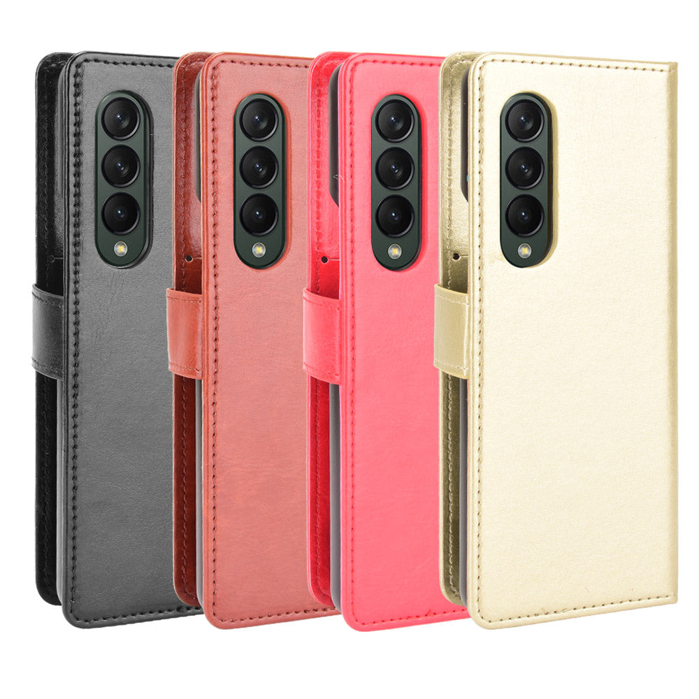 Crazy Horse Texture Leather Wallet Stand Phone Protective Case Cover with Hand Strap for Samsung Galaxy Z Fold3 5G