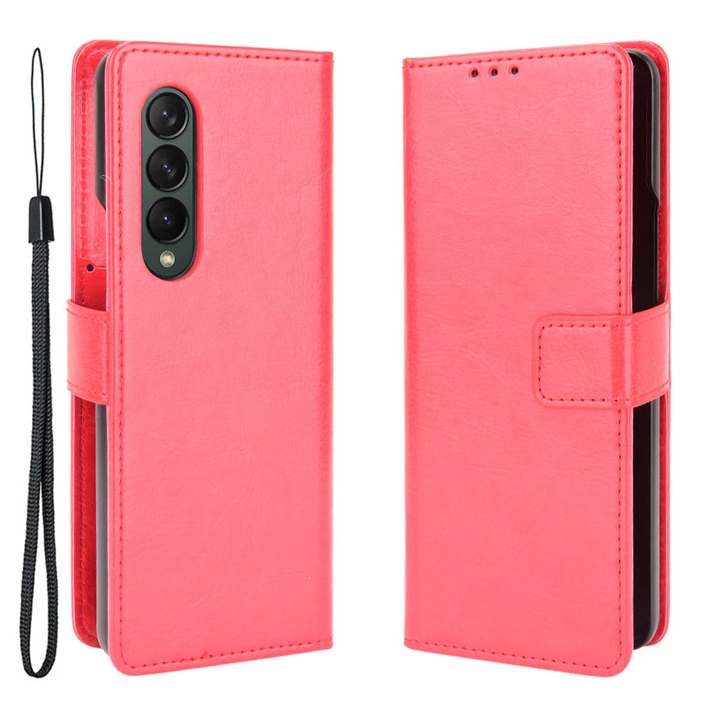Crazy Horse Texture Leather Wallet Stand Phone Protective Case Cover with Hand Strap for Samsung Galaxy Z Fold3 5G