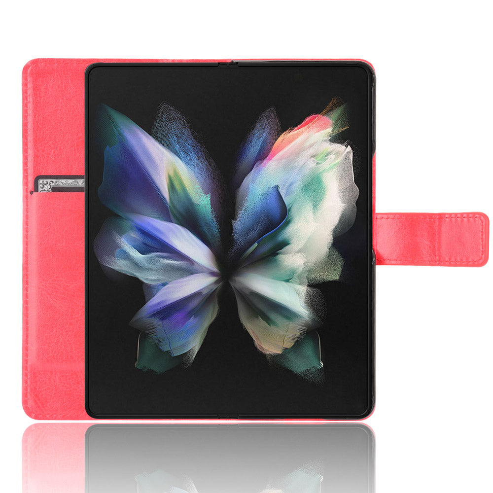 Crazy Horse Texture Leather Wallet Stand Phone Protective Case Cover with Hand Strap for Samsung Galaxy Z Fold3 5G