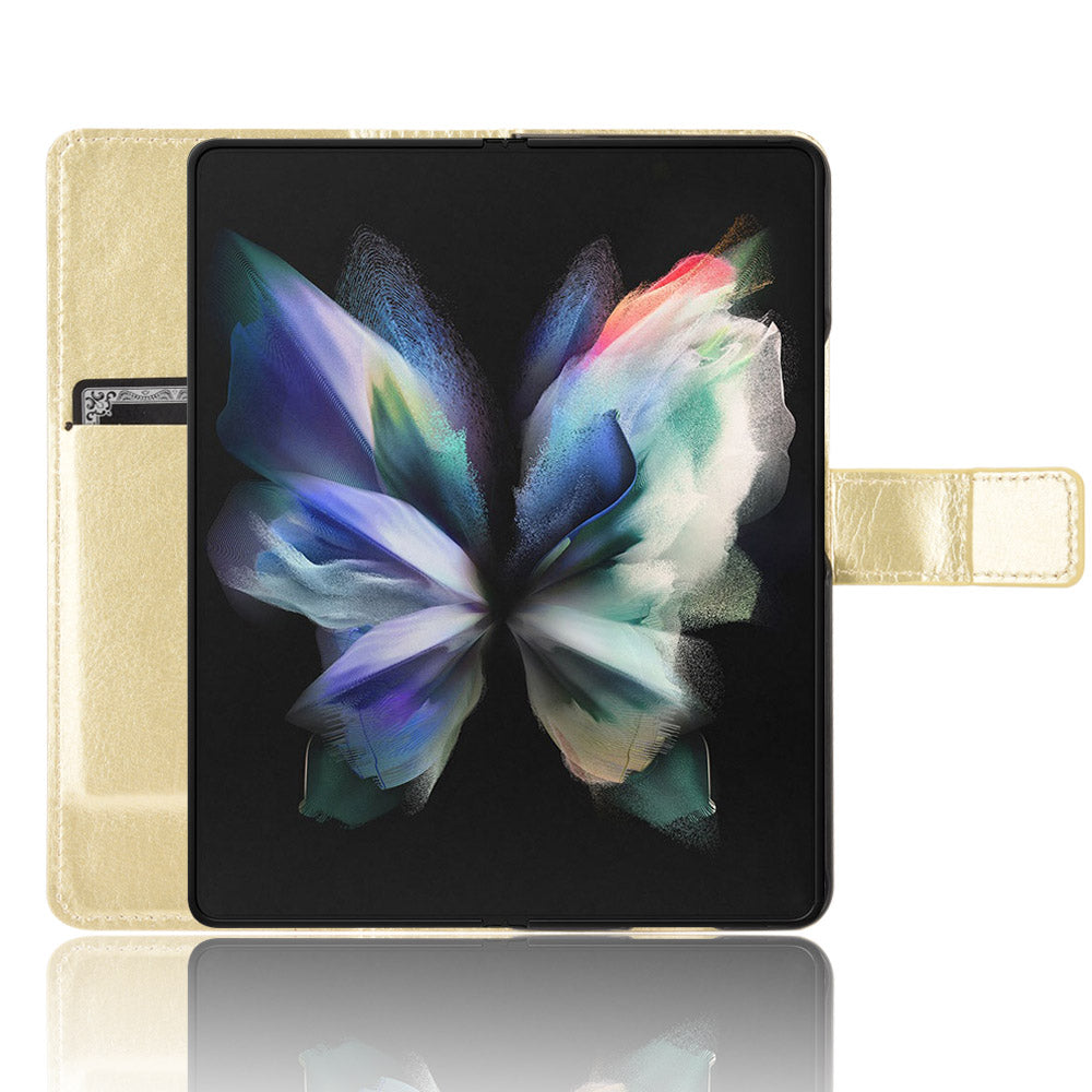 Crazy Horse Texture Leather Wallet Stand Phone Protective Case Cover with Hand Strap for Samsung Galaxy Z Fold3 5G