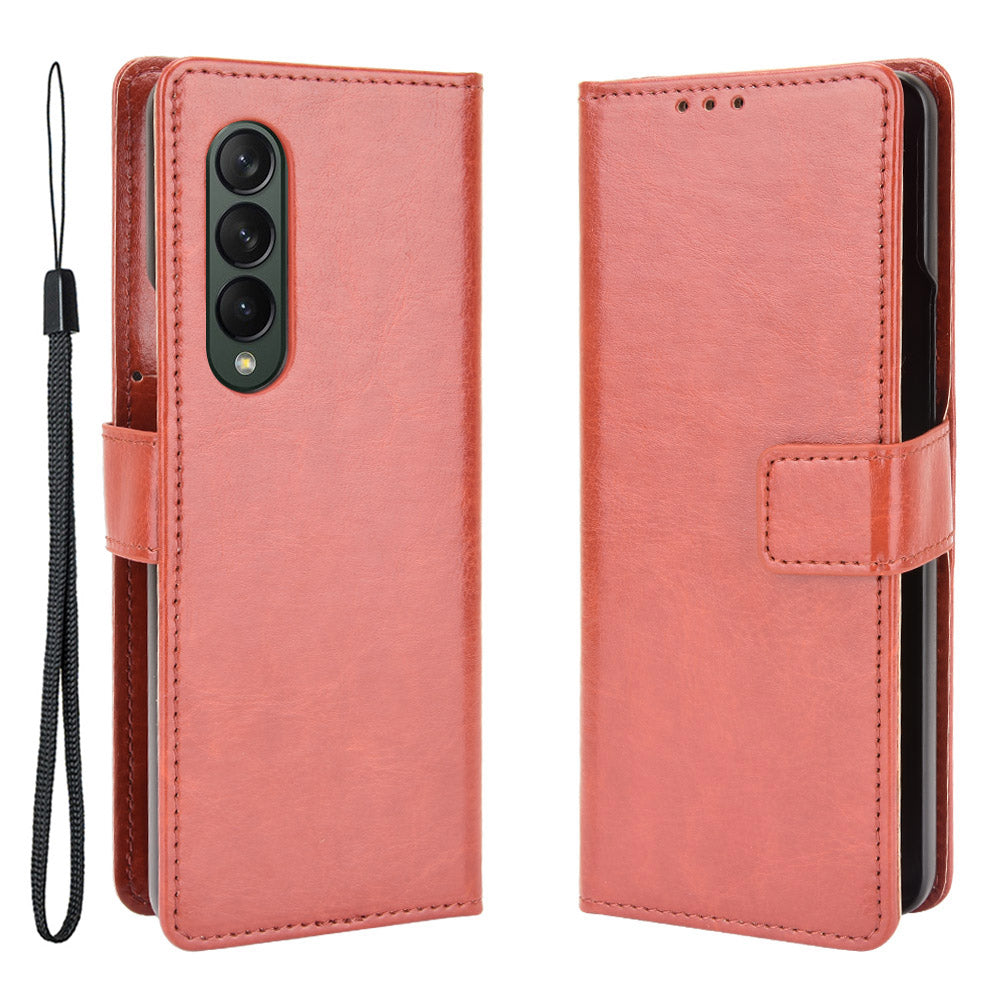 Crazy Horse Texture Leather Wallet Stand Phone Protective Case Cover with Hand Strap for Samsung Galaxy Z Fold3 5G