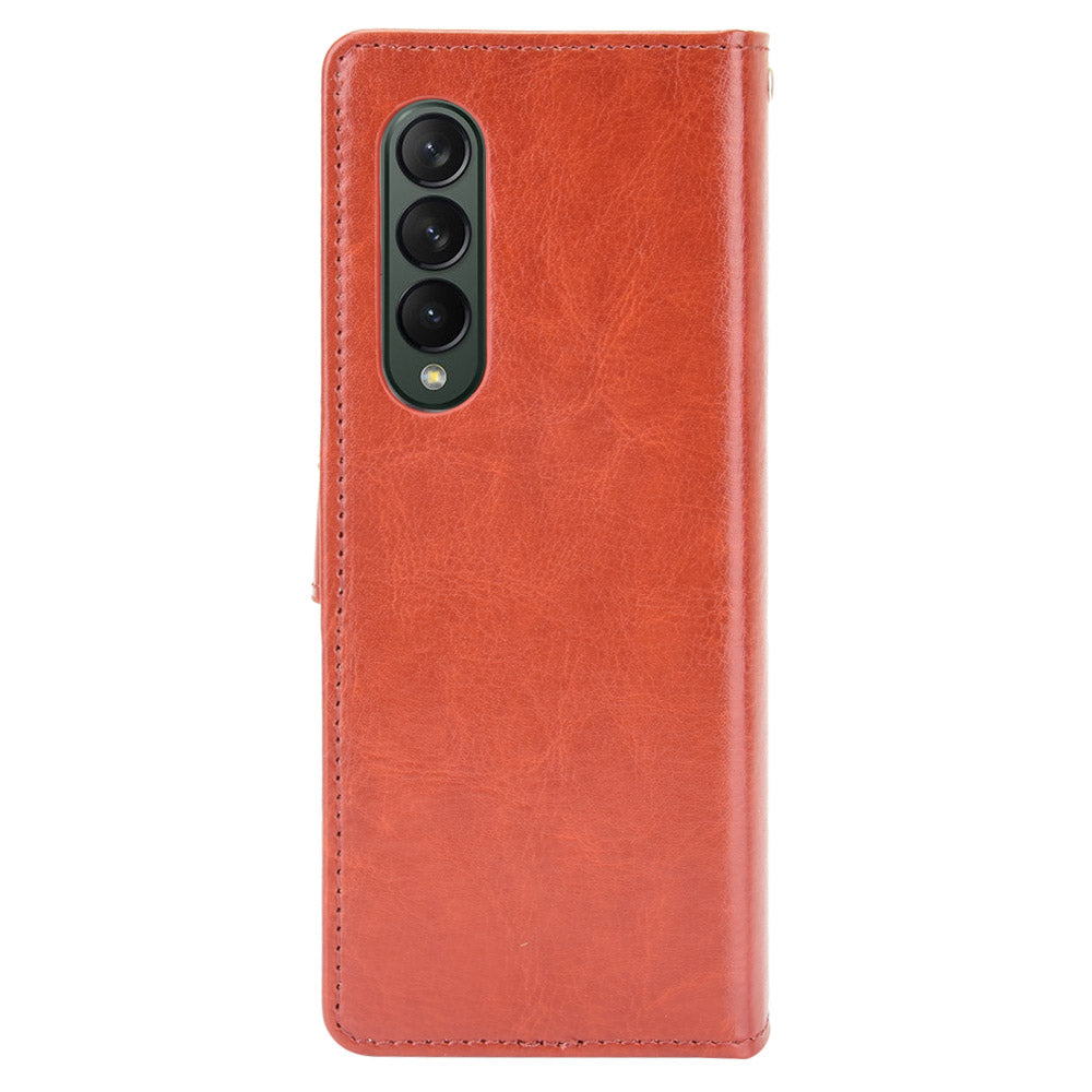 Crazy Horse Texture Leather Wallet Stand Phone Protective Case Cover with Hand Strap for Samsung Galaxy Z Fold3 5G