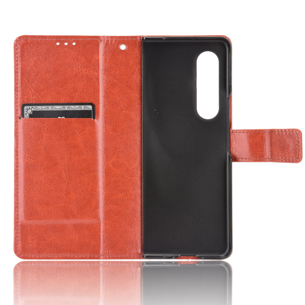 Crazy Horse Texture Leather Wallet Stand Phone Protective Case Cover with Hand Strap for Samsung Galaxy Z Fold3 5G