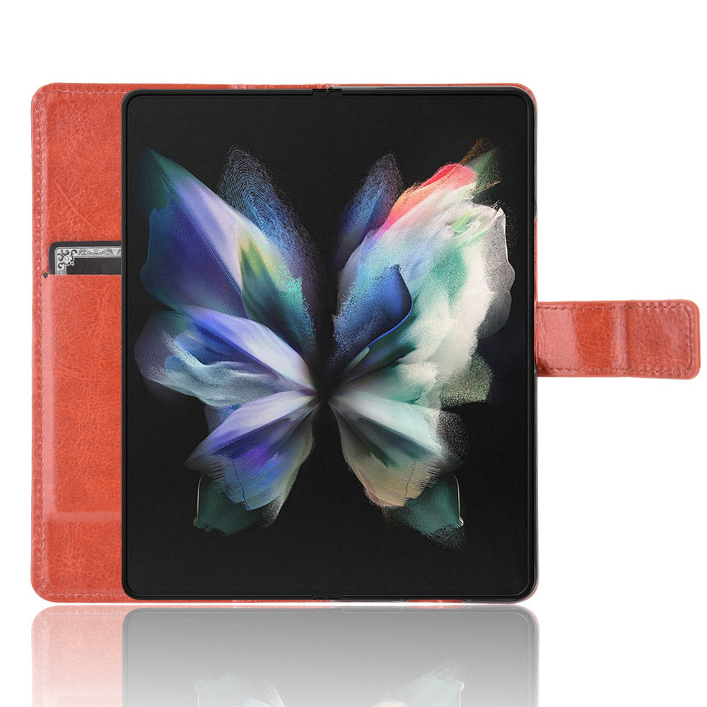 Crazy Horse Texture Leather Wallet Stand Phone Protective Case Cover with Hand Strap for Samsung Galaxy Z Fold3 5G