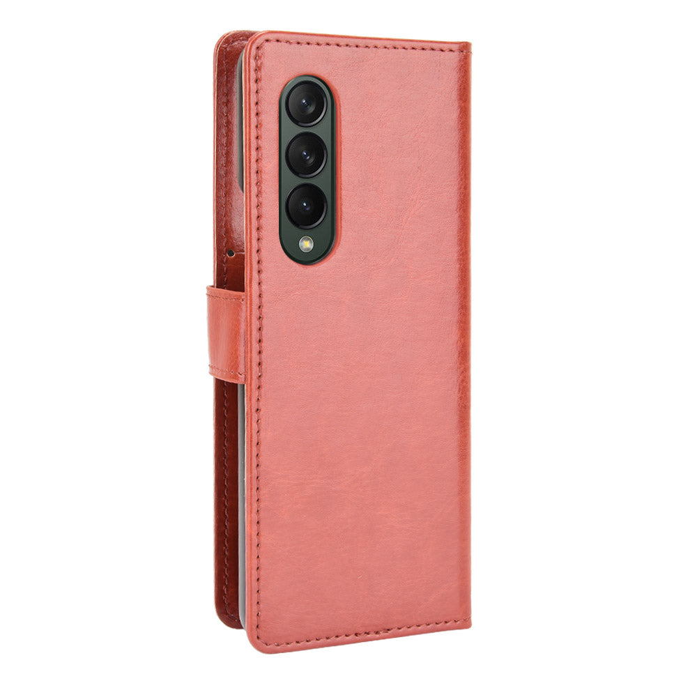 Crazy Horse Texture Leather Wallet Stand Phone Protective Case Cover with Hand Strap for Samsung Galaxy Z Fold3 5G
