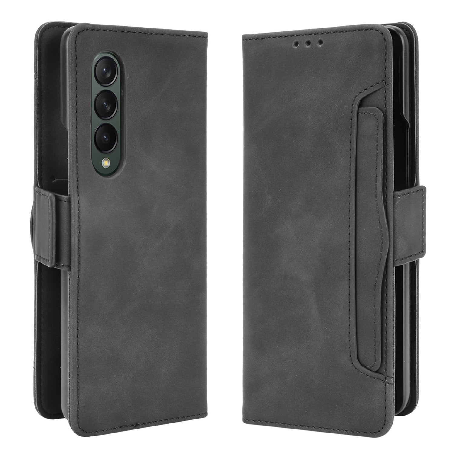 Shockproof Leather Cell Phone Cover Stand Case Shell with Multiple Card Slot for Samsung Galaxy Z Fold3 5G