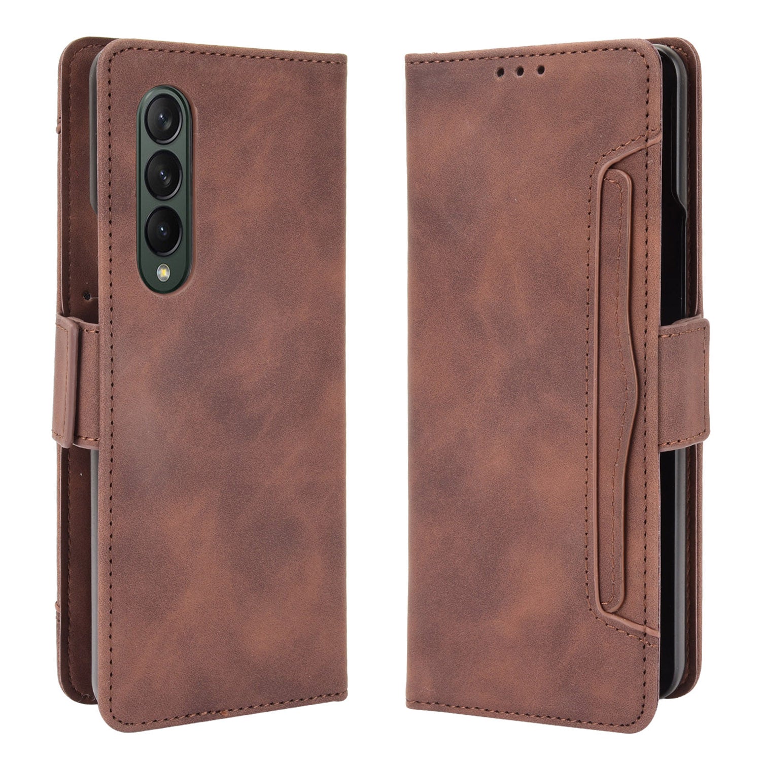 Shockproof Leather Cell Phone Cover Stand Case Shell with Multiple Card Slot for Samsung Galaxy Z Fold3 5G