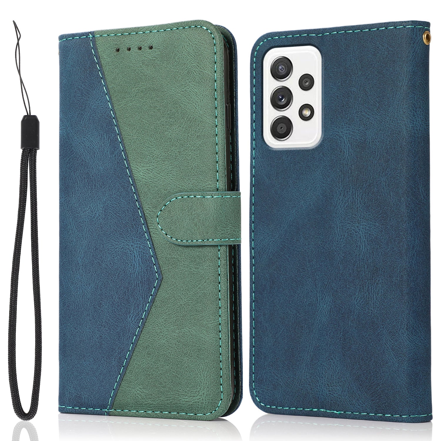 Shockproof Bi-color Splicing Stand Wallet Case Leather Shell for Samsung Galaxy A52s 5G/A52 4G/5G