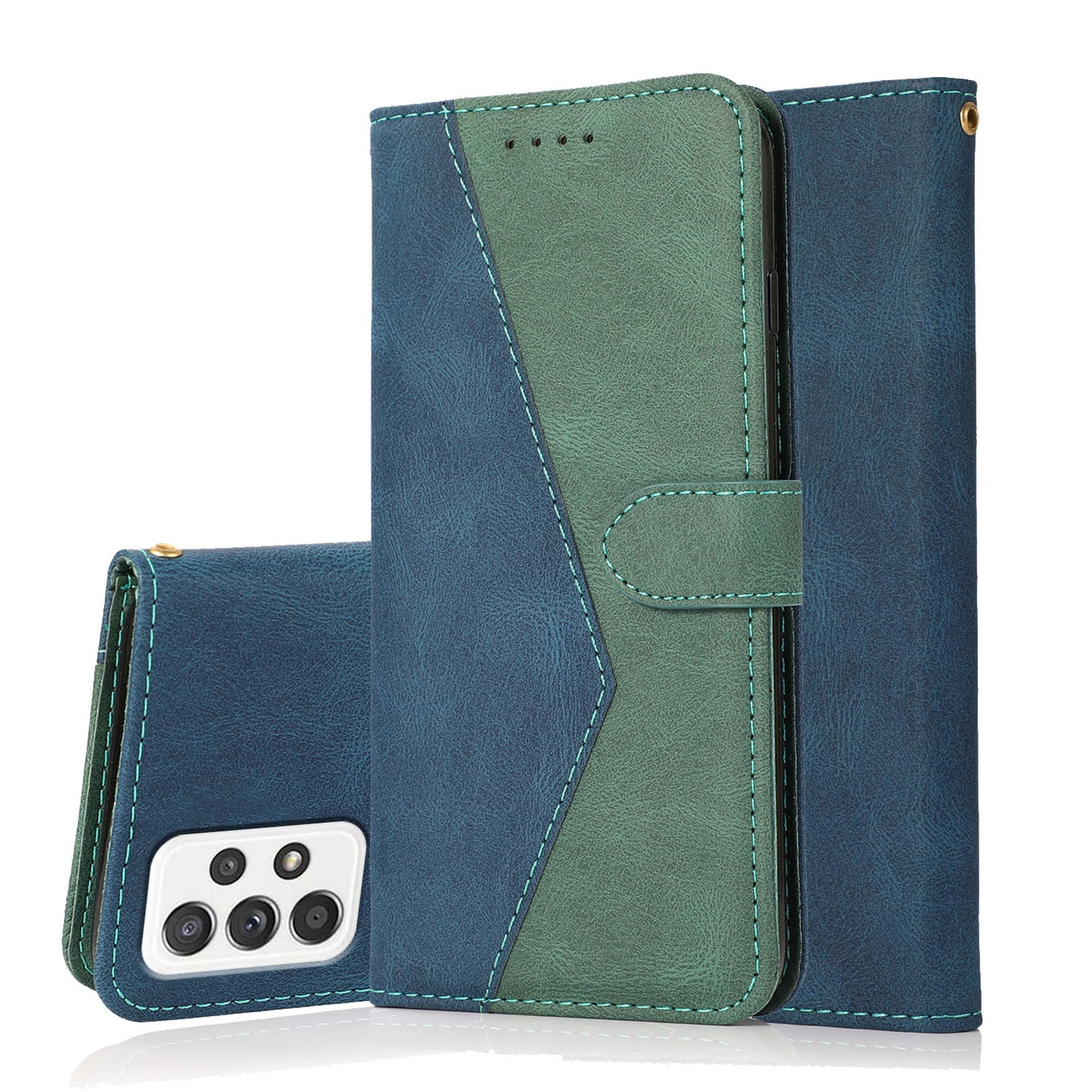 Shockproof Bi-color Splicing Stand Wallet Case Leather Shell for Samsung Galaxy A52s 5G/A52 4G/5G