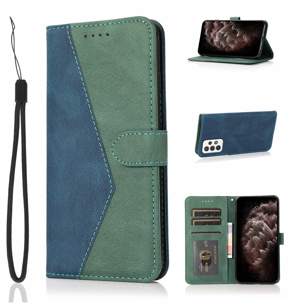 Shockproof Bi-color Splicing Stand Wallet Case Leather Shell for Samsung Galaxy A52s 5G/A52 4G/5G
