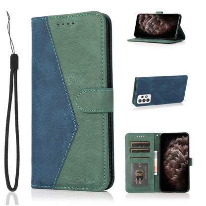 Shockproof Bi-color Splicing Stand Wallet Case Leather Shell for Samsung Galaxy A52s 5G/A52 4G/5G