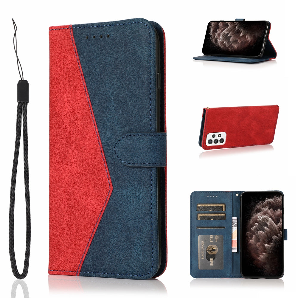 Shockproof Bi-color Splicing Stand Wallet Case Leather Shell for Samsung Galaxy A52s 5G/A52 4G/5G