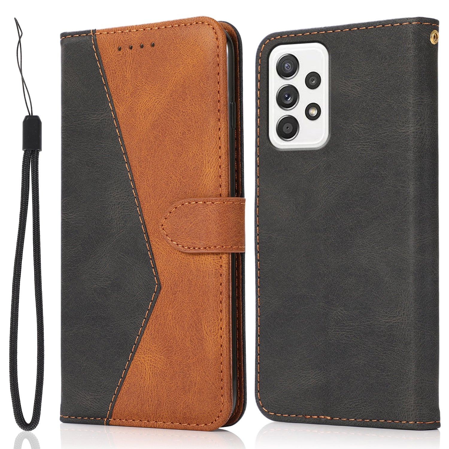 Shockproof Bi-color Splicing Stand Wallet Case Leather Shell for Samsung Galaxy A52s 5G/A52 4G/5G