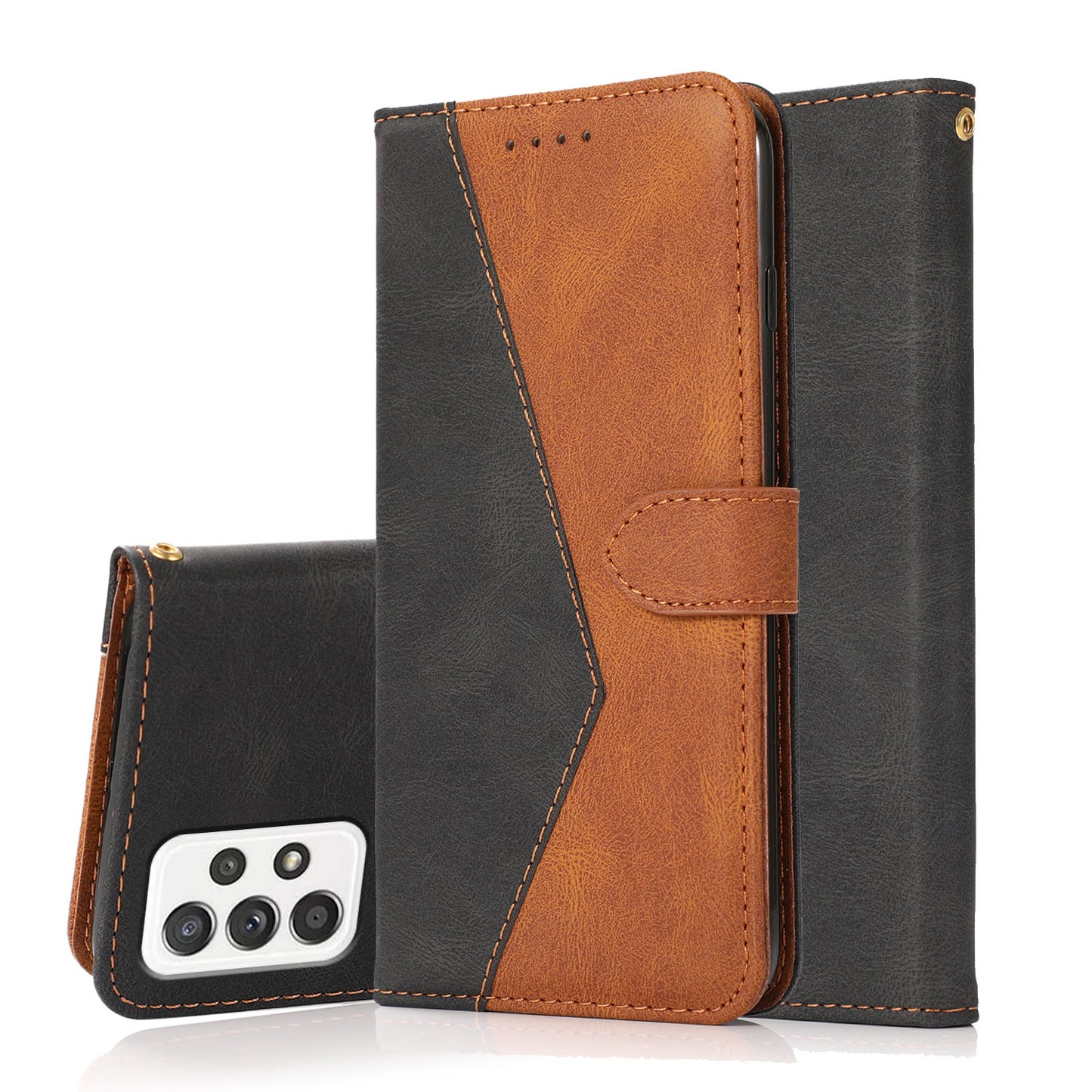 Shockproof Bi-color Splicing Stand Wallet Case Leather Shell for Samsung Galaxy A52s 5G/A52 4G/5G