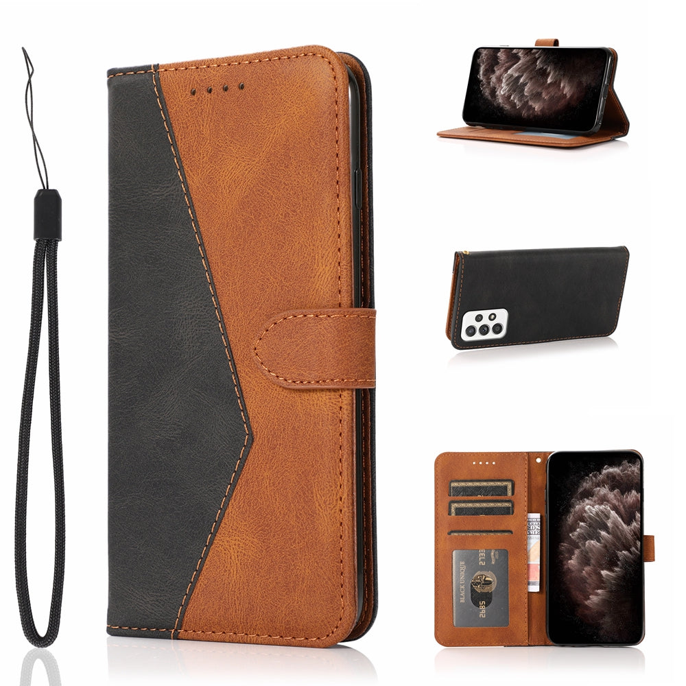 Shockproof Bi-color Splicing Stand Wallet Case Leather Shell for Samsung Galaxy A52s 5G/A52 4G/5G