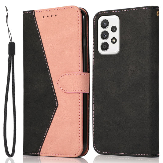 Shockproof Bi-color Splicing Stand Wallet Case Leather Shell for Samsung Galaxy A52s 5G/A52 4G/5G