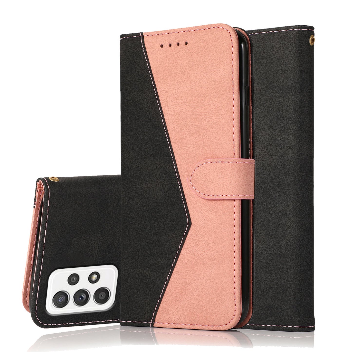 Shockproof Bi-color Splicing Stand Wallet Case Leather Shell for Samsung Galaxy A52s 5G/A52 4G/5G
