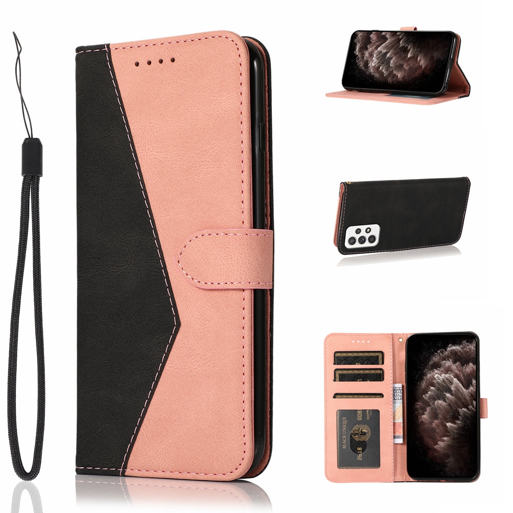 Shockproof Bi-color Splicing Stand Wallet Case Leather Shell for Samsung Galaxy A52s 5G/A52 4G/5G