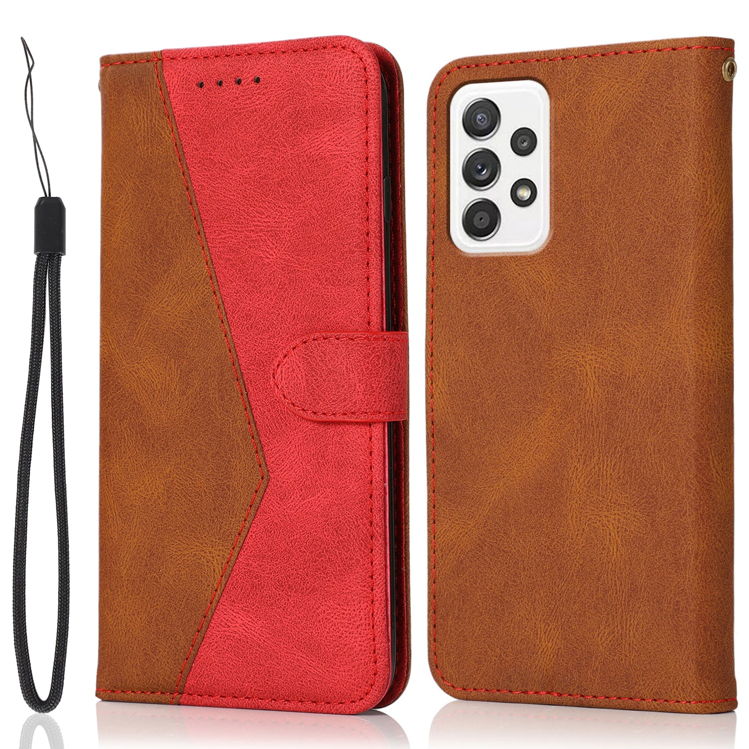 Shockproof Bi-color Splicing Stand Wallet Case Leather Shell for Samsung Galaxy A52s 5G/A52 4G/5G