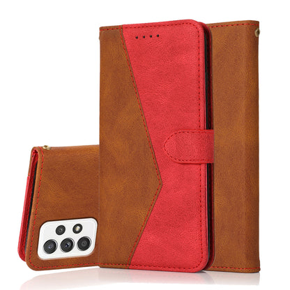 Shockproof Bi-color Splicing Stand Wallet Case Leather Shell for Samsung Galaxy A52s 5G/A52 4G/5G