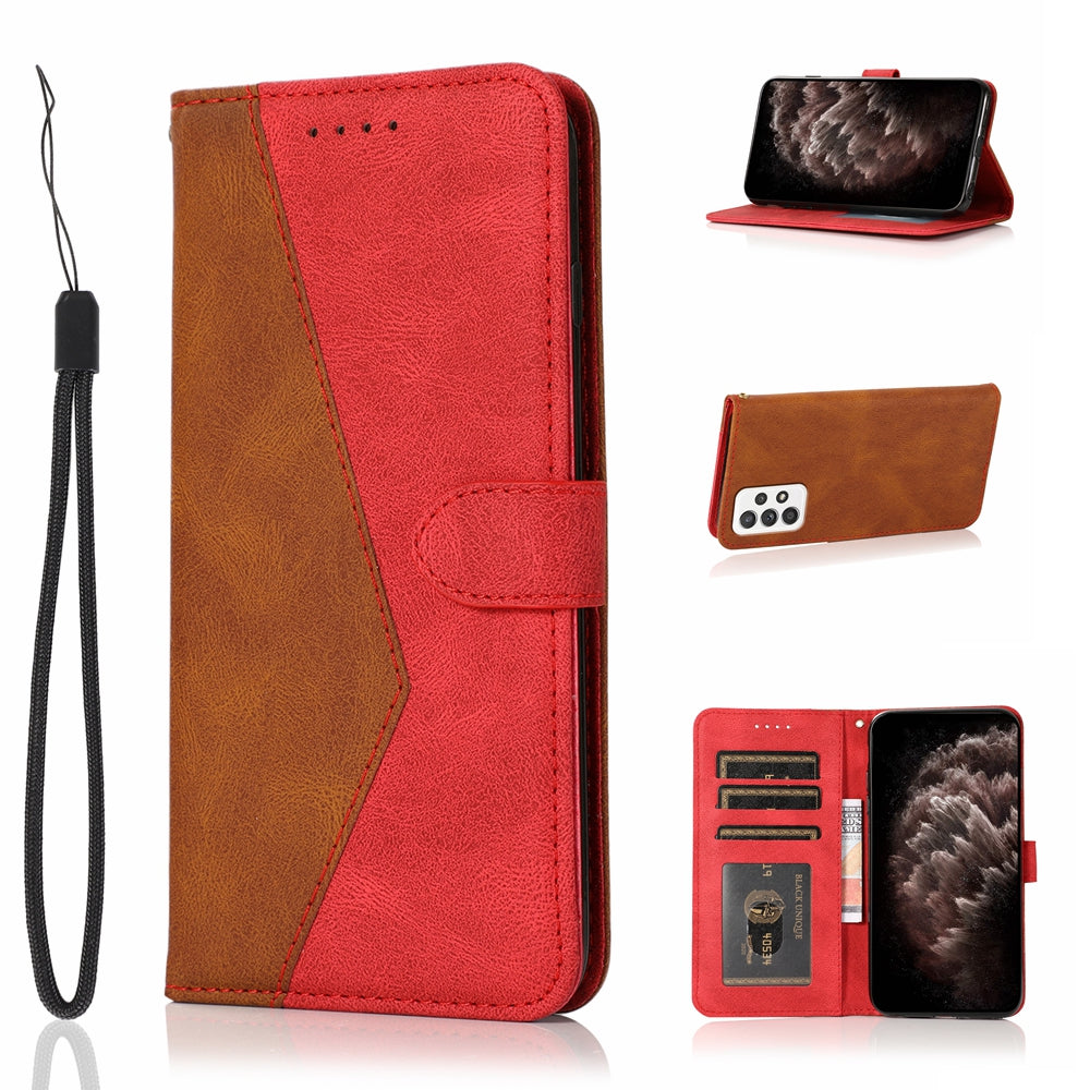 Shockproof Bi-color Splicing Stand Wallet Case Leather Shell for Samsung Galaxy A52s 5G/A52 4G/5G