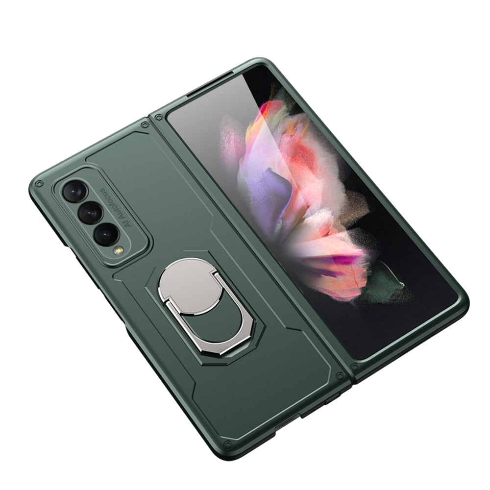 GKK Armour Series Hard PC Phone Case for Samsung Galaxy Z Fold3 5G, Ring Holder Kickstand Folding Cover
