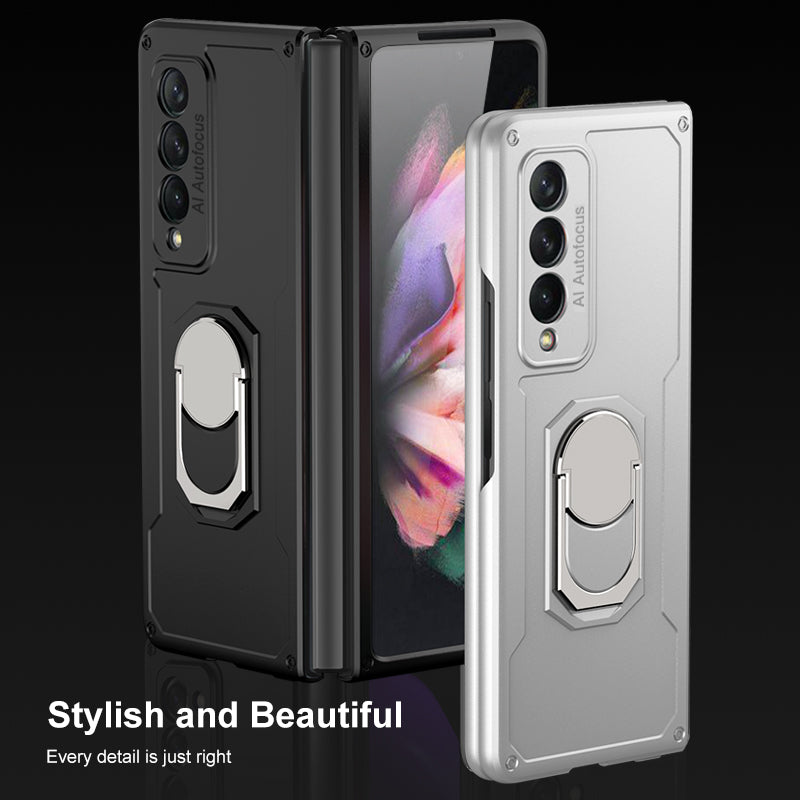 GKK Armour Series Hard PC Phone Case for Samsung Galaxy Z Fold3 5G, Ring Holder Kickstand Folding Cover