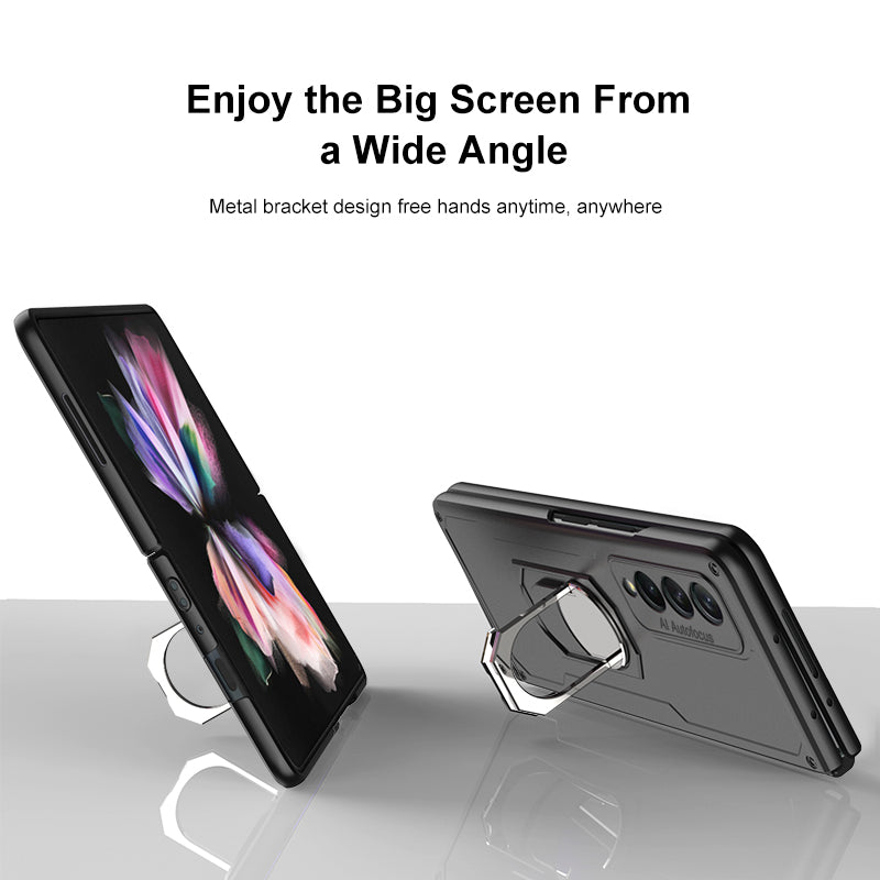 GKK Armour Series Hard PC Phone Case for Samsung Galaxy Z Fold3 5G, Ring Holder Kickstand Folding Cover