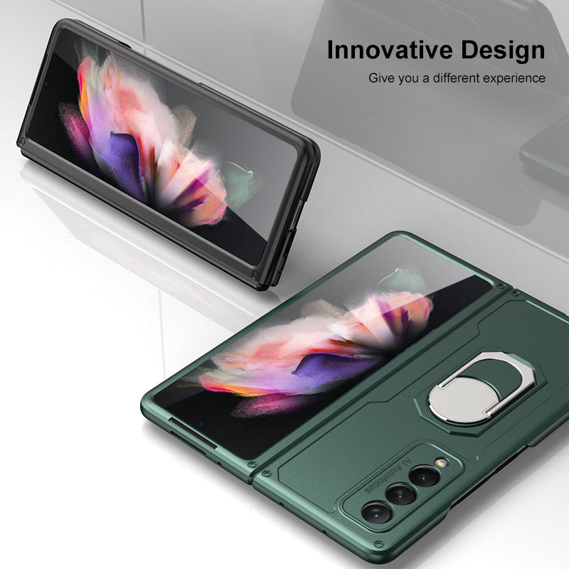 GKK Armour Series Hard PC Phone Case for Samsung Galaxy Z Fold3 5G, Ring Holder Kickstand Folding Cover